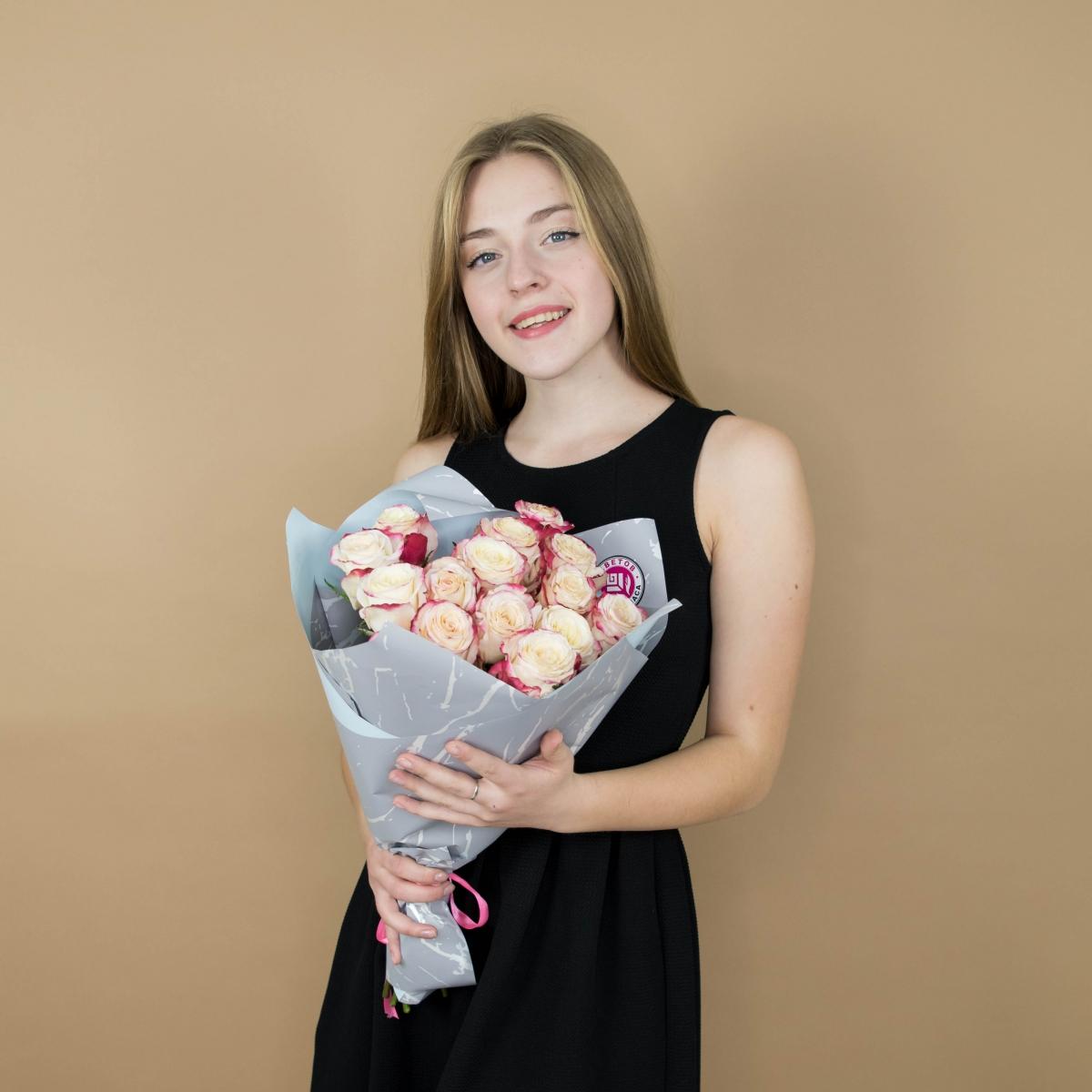 Розы красно-белые 15 шт 40 см (Эквадор) (Артикул  12144vlg)