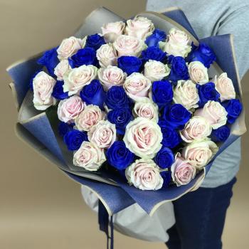 Белая и Синяя Роза 51шт 70см (Эквадор) артикул: 15778v
